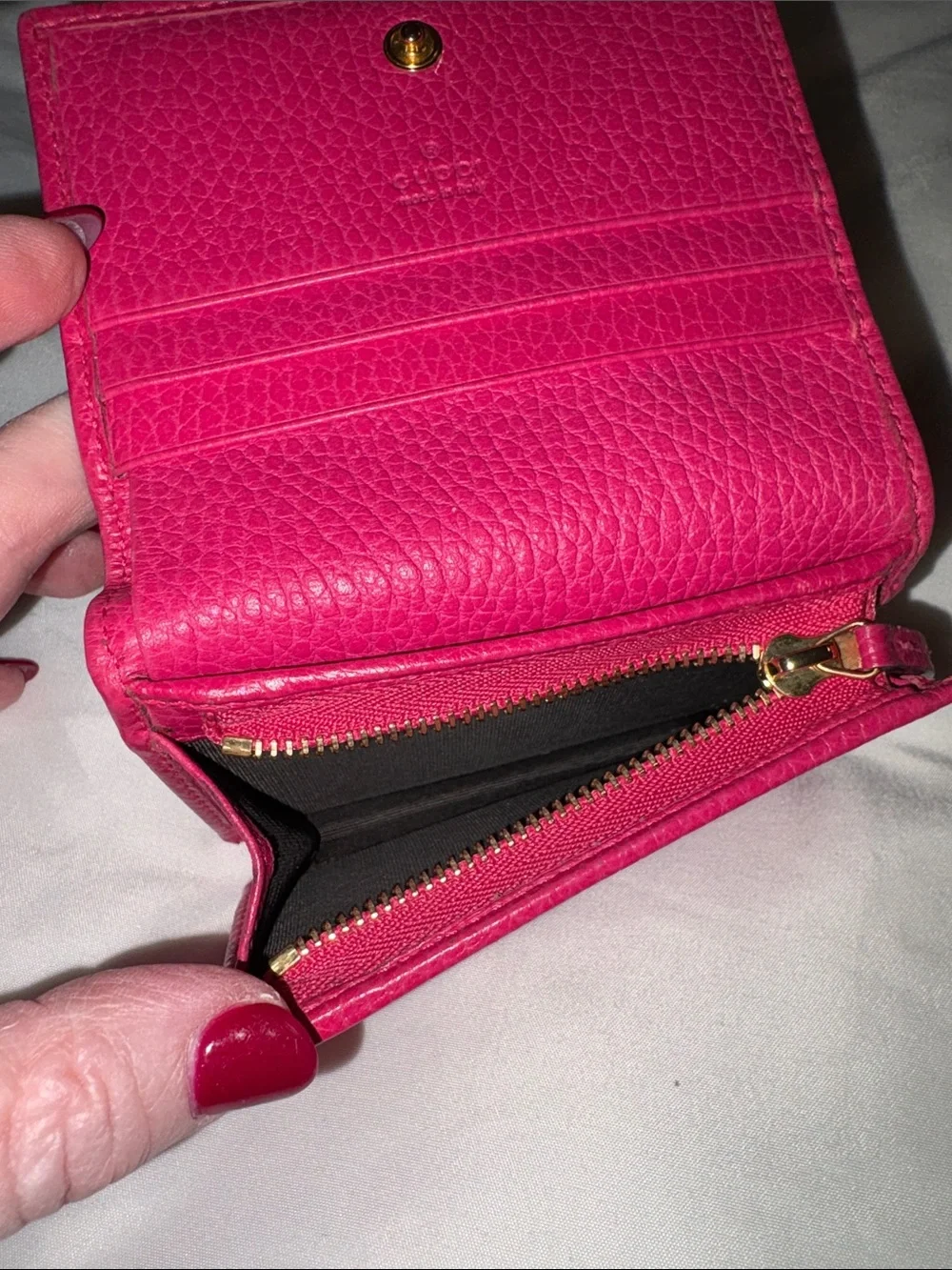 GUCCI Hot Pink Barbie Compact Wallet Pebbled Leather - Picture 4 of 8